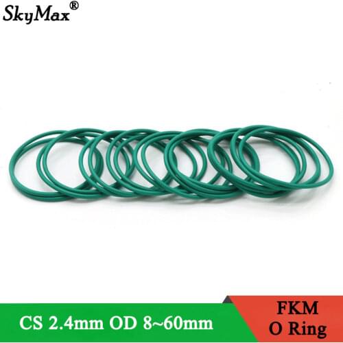10pcs CS 2.4mm OD 32~60mm Green FKM Fluorine Rubber O Ring Sealing Gasket Insulation Oil High Temperature Resistance Green