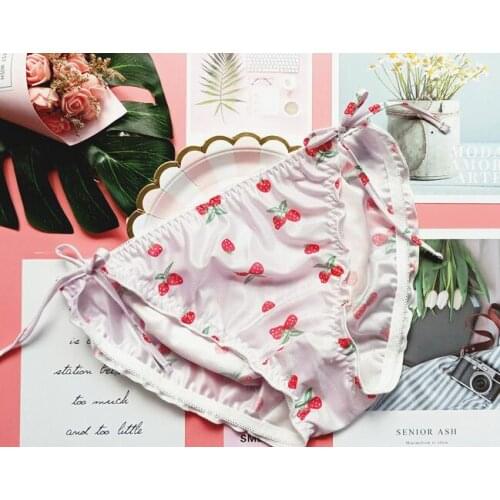 100% Real Photos M L Lovely Cute Lolita Kawaii Princess Cherry Side Tie Panties Underwear Brief Thong Lingeries WP477