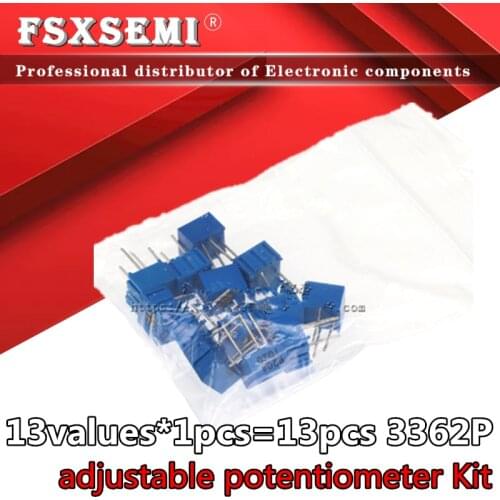 13values*1pcs=13pcs 3362P 100R-1M ohm 3362 Potentiometer 101-105 Multiturn trimming potentiometers kit