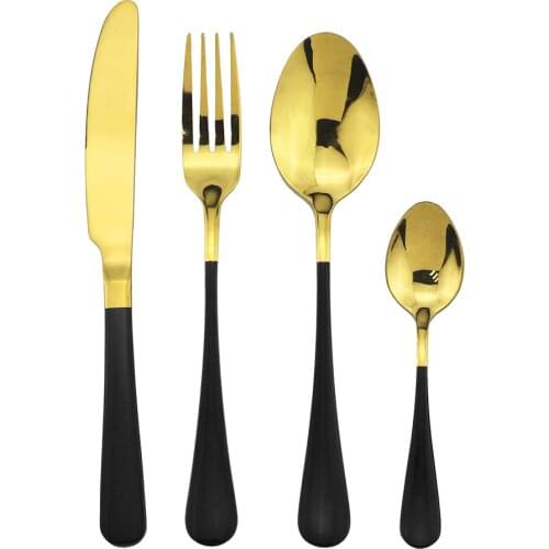 16Pcs/Set 304 Stainless Steel Dinnerware Set Colorful Knife Spoon Fork Cutlery Set Gold Kitchen Silverware Mirror Tableware