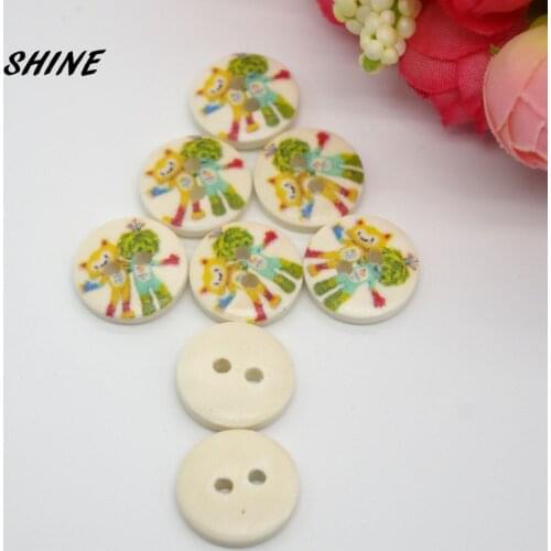 200PCs Decorative Buttons Rio Mascot Painting 2 Holes 15mm Sewing Wooden Buttons Flatblck Scrapbooking