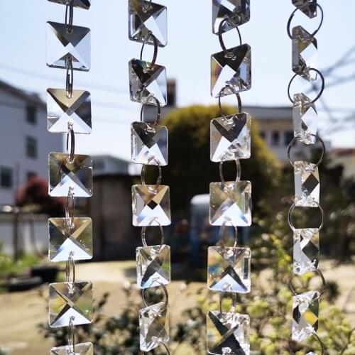 50cm Square Beads Chain Glass Garland Strand Crystal Suncatcher Prisms Chandelier Parts Feng Shui Home Wedding Hanging Decor