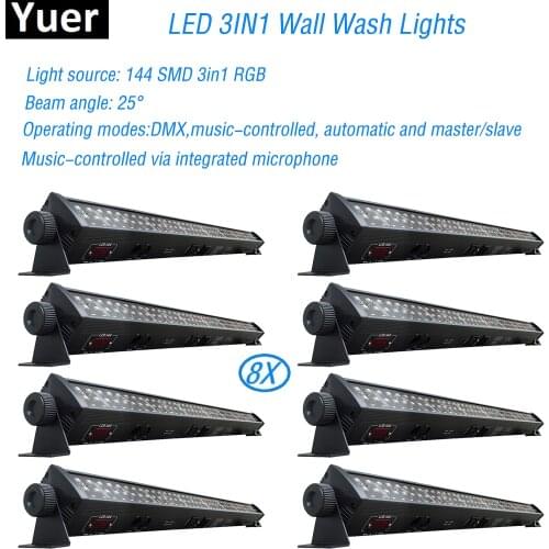 8Pcs/Lot NEW stage light RGB 3IN1 Led Wall Wash Light DMX Led Bar DMX Line Bar Wash Stage Light For Dj Indoor horse race lamp