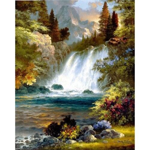 Diamond Embroidery 5D DIY Diamond Painting Forest Waterfall Landscape Diamond Painting Cross Stitch Rhinestone Decoration