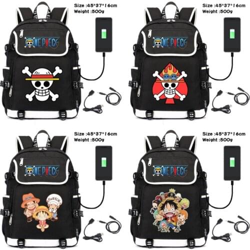 Anime One Piece Luffy Canvas Backpack Teenagers Zipper Schoolbag Boys Girls USB Charging Travel Laptop Bag Cartoon Packsack gift