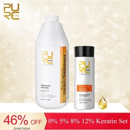 Purc 2pcs 1000ml Brazilian Keratin Hair Treatment Set Straightening Smoothing Shampoo For Curly Hair Care Styling Products