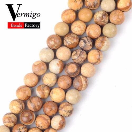 Natural Stone Bead Picture Jaspers Round Beads For Diy Bracelet Jewelry Making 4 6 8 10 12mm Spacer Stone Ball Beads Wholesale