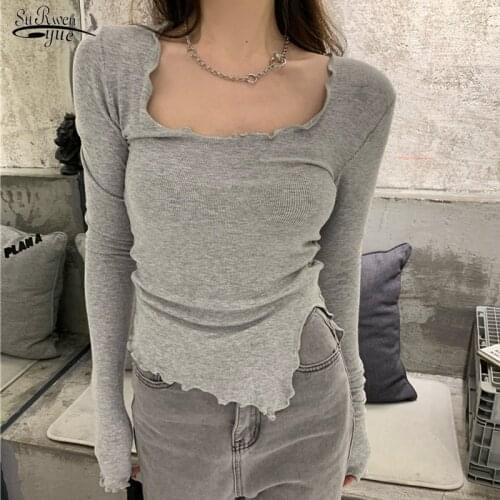 Black Skinny Inner Long Sleeve Round-neck Tight Womens Blouse Women Knitted Bottoms Shirts Streetwear Slim Top Female 12697