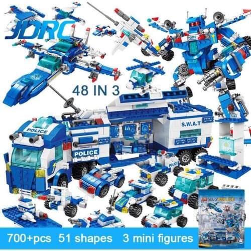 Boys INGlys City Police Station Building Blocks Car Headquarters Blocks Toys Truck SWAT Military Bricks Toys for Children Kids