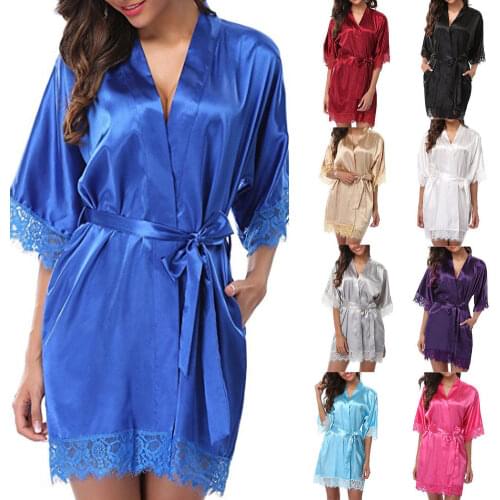 Hot Women Sexy Robes Silk Satin Poplin Lace Robes Ladies Wedding Bridesmaid Bride Gown Kimono Solid Robe