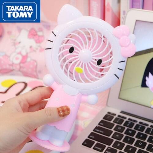 Takara Tomy Hellokitty cute cartoon mini fan USB charging strong wind mute students carry rotary blade fan