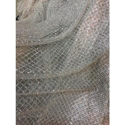 Fashionable silver color YG-588 glued glitter Guipure Lace African Lace Fabric with glitter for party dress