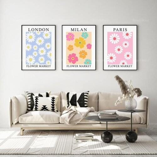Flower market print set 3 pieces, abstract floral print wall art, London Paris flower market poster, gallery wall set decoration
