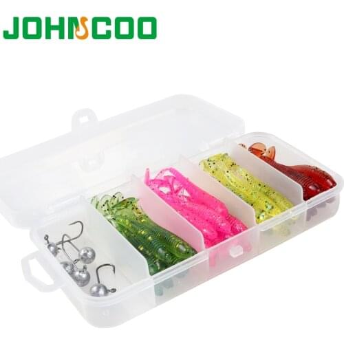 JOHNCOO 45pcs Fishing Lure Set Fishing Worm Lure UL Fishing Lure Multi-color Soft Bait Set Jig Head Hook Set Trout Jig Soft Lure