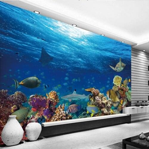 Custom Canvas Wall Mural Fallen Kingdom Poster Mosasaurus Shark Sticker Underwater Wallpaper Bedroom Decal