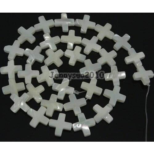 Natural White Mother Of Pearl MOP Stones 8x8mm Cross Loose Beads 15'' Strand for Jewelry Making Crafts 5 Strands/Pack