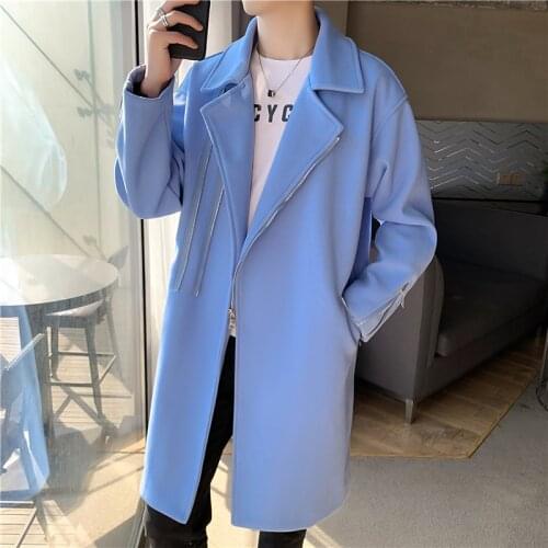 2021 Han EditionAutumn Winter New Woolen Coats Male Slim Long Jacket Fashion Boutique Solid Mens Trench Coat Jacket