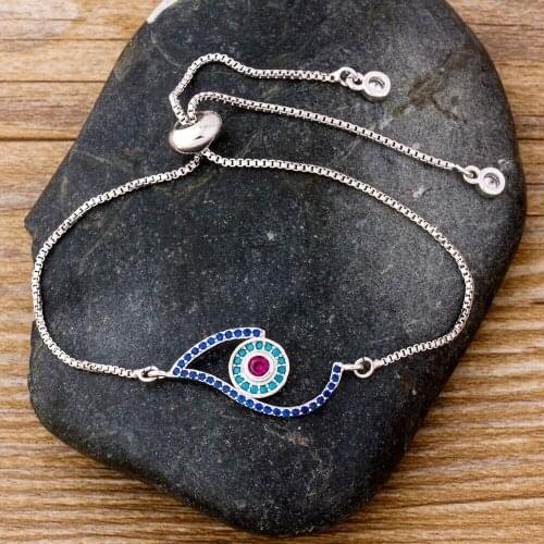 New Fashion Evil Eye Rose Gold Silver Color Bracelet Adjustable CZ Copper Chain Rhinestone Bracelet Women Zirconia Jewelry Gift