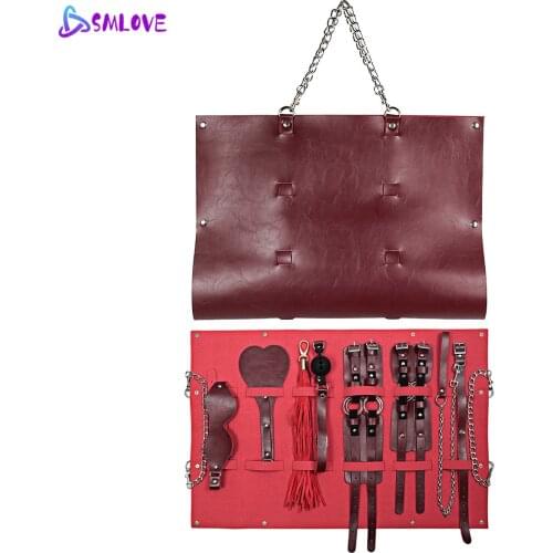 SMLOVE Sexy Leather Whip Handcuffs One-shoulder Satchel Erotic Adult Flirting Leather Portable Racket Gag Sex Toys For Women Men