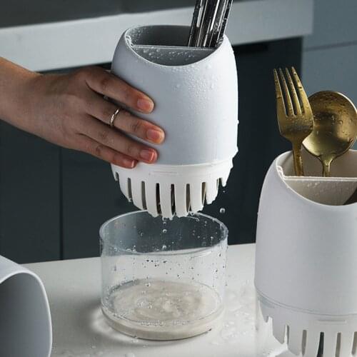 Plastic Kitchen Utensils Chopsticks Holder Drying Rack Basket Organizer, 2 Divided Compartments, Spoon/Fork/Knife Drain Basket