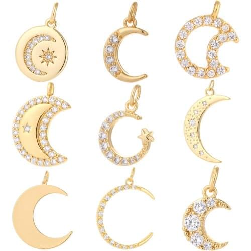 Moon Charms for Jewelry Making Supplies Gold Crescent Moon Pendant Diy Earring Bracelet Necklace Copper Zircon Accessories