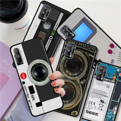 Luxury Phone Case For Realme 6 7 8 Pro C21 C3 XT 5 X50 C20 GT Neo C25 C11 Shockproof Black Soft Back Cover Retro Game Camera Cas