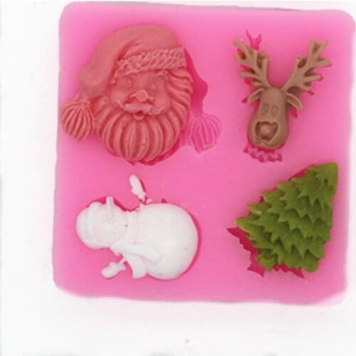 Xmas tree snow man Santa Claus elk shape Fondant Cake chocolate decoration mold DIY resin clay mold