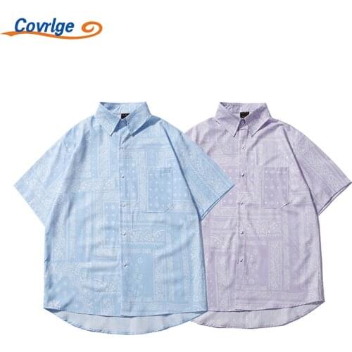 Covrlge New Short Sleeve Mens Shirt Summer Fashion Loose Pattern Printing Lapel Cardigan Daily New Casual Clothing MCS163