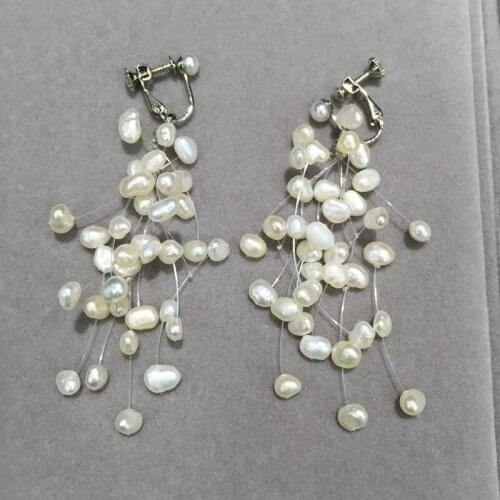 Romantic Natural Fresh Water Pearl Clip Earring Long Earring Irregular Party Wedding Fashion Women Jewelry