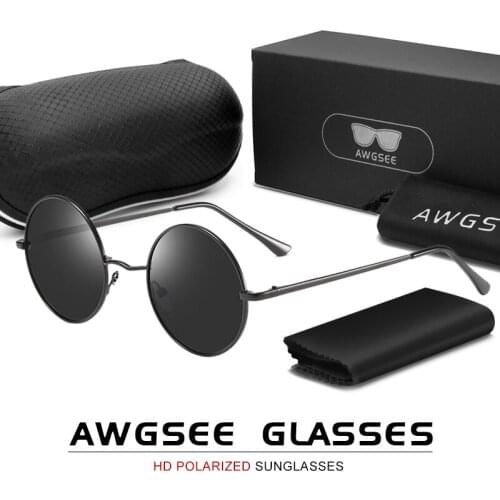 AWGSEE Classic Round Sunglasses Women Metal Vintage Polarized Sunglass For Men Women Pink and Green Mirror Shades Driving UV400