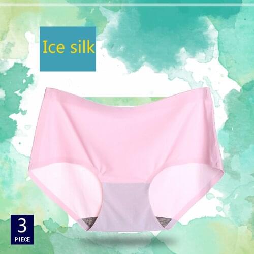 3 Pcs Lady Women Seamless Panties Solid Ice Silk Cozy Brief Underwear G String Underpants Sexy Lingerie Briefs mini panties A18