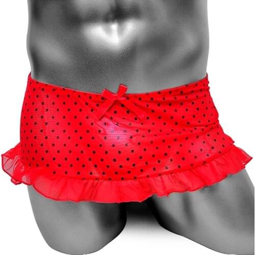 Ruffles Sissy Lace Skirt Panties Underwear Dots Feminine Men Sexy Underwear Lingerie Club Wear Gay Sexy Mesh Tranparent Panties