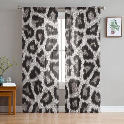Animal Skin Texture Leopard Tulle Sheer Window Curtains for Living Room Kitchen Children Bedroom Voile Hanging Curtain
