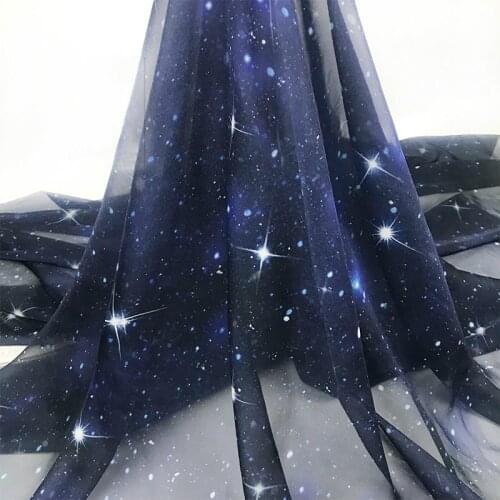150cm Wide Soft Blue Three-dimensional Star Print Chiffon Tulle for Dresses by the Meter
