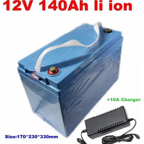 Waterproof 12v 140ah lithium ion Rechargeable 12V li ion 18650 BMS 3S for Inverter solar energy golf cart EV + 10A Charger