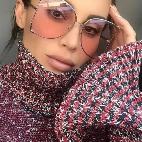 Pearl Decoration Oversize Half Frame Women Butterfly Sunglasses Fashion Men Gradient/Clear Lens Shades UV400 1416T