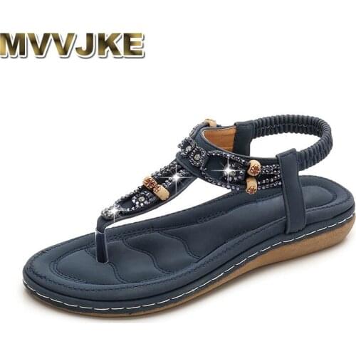 MVVJKE Summer Women Fashion Crystal Bohemia Ethnic Flip Flops Casual String Bead Beach Shoes Ladies High Quality Sandalias