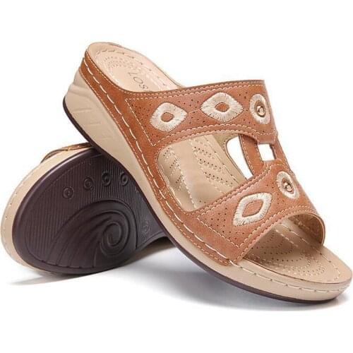 Women Handmade Stitching Opened Toe Comfortable Beach Wedges Womens Sandals