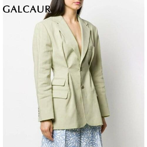 GALCAUR Ruched Blazer Women Notched Long Sleeve Tunic High Waist Pocket Large Size Suits Female Fashion Clothes 2020 Summer New