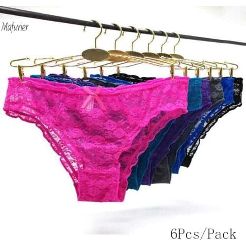 Mafurier Free Shipping Women New Sexy Underwear Female Sexy Tranparent Panties Lady Soft Briefs Lace Knickers For Women 6Pcs/Lot