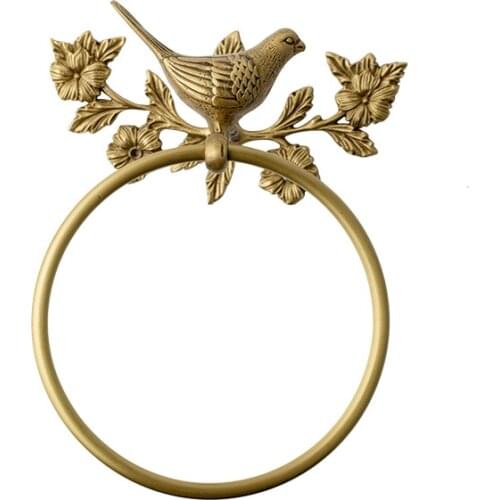 Antique Brass 3pcs Bath Towel Set Bird Towel Ring Carved Toilet Paper Holder Creative Towel Bar 18 Inch Bathroom Accessories