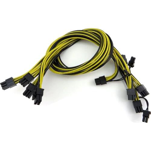 10PCS/Lot Free Shipping UL1007 16AWG PCI-E 6Pin to 8Pin (6+2Pin) Power Cable for GPU Video Card ETH Ethereum Mining
