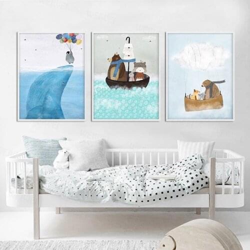 Watercolor Animal Whale Bear Nursery Poster Wall Art Print Canvas Painting Nordic Kids Decorative Picture Baby Room Decoration