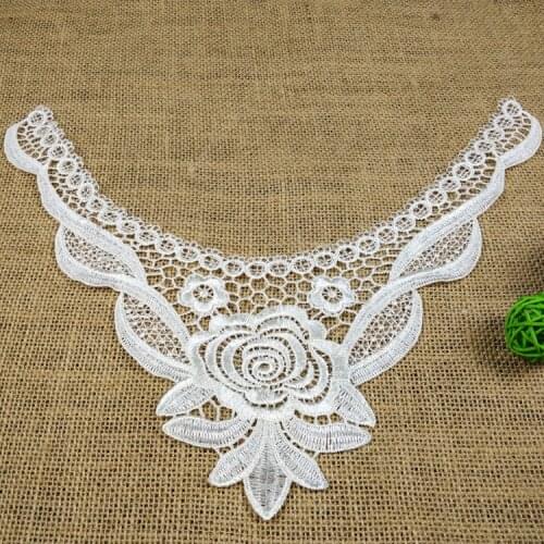 1 PC White Embroidery Collar Lace Flowers Neckline Applique Trim, Collar Flower Lace Fabric for Wedding Dress Free Shipping
