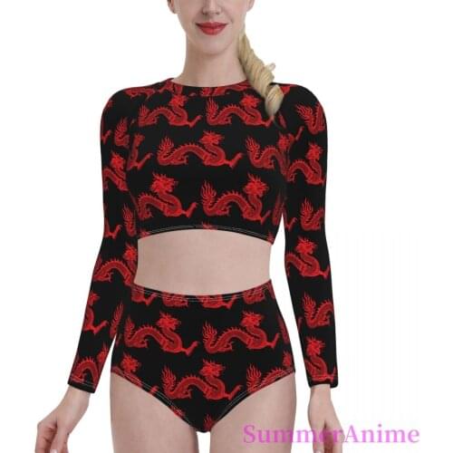 Bikinis Dragon Tattoo Exotic 2021 Women Long Sleeve Swimsuit high Waist Swimwear China Beach wear