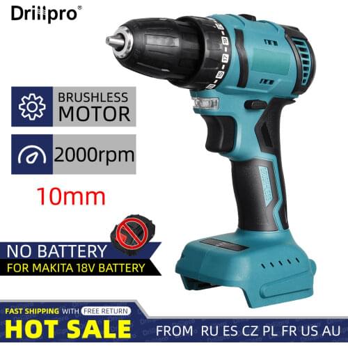 Drillpro 10mm 2000RPM Brushless Cordless Electric Impact Drill Hammer Electric Screwdriver Variable Speed for Makita 18V Battery