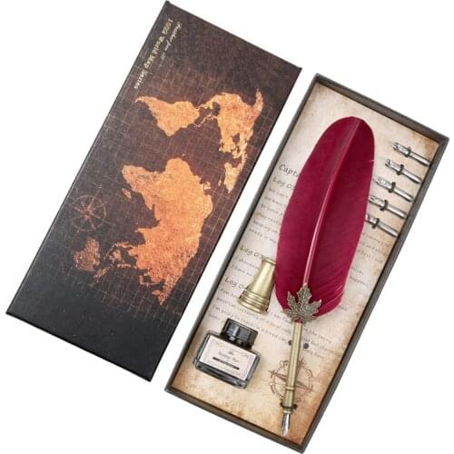 European Antique Feather Dip Pen Metal Nibbed Pen Ink Writing Quill Vintage Quill Pen Scrapbook Business Gift Fountain Pen Set