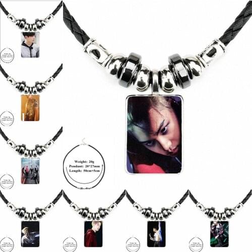 EJ Glaze Hot Exo Kpop-band Vintage Jewelry Black Leather Bead Pendant Glass Cabochon Necklace Pendant For Girls Handmade Gift