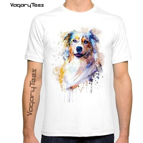 I Love my Australian Shepherd Portrait Dog Print T-Shirt New Summer Fashion mens Watercolor Painting T Shirt Casual Hipster Tee