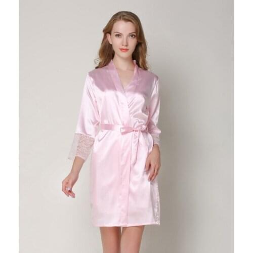 2019 New Silk Kimono Robe Bathrobe Women Silk Bridesmaid Robes Sexy Navy Blue Robes Satin Robe Ladies Dressing Gowns